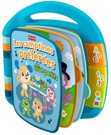 Fisher-Price Rire et Éveil Livre de chansons préférées, français | Musique et phrases éducatives, lumières, comptines, bébés de 6 mois et plus JMC51