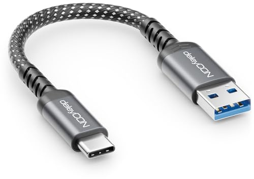deleyCON 0,15m USB-A a USB-C Cable Corto USB 3.0 5 Gbps (USB 3.2 Gen 1) Cable de Carga y Datos para Smartphone, Tablet, Portátil, Cámara, HDD/SSD, Disco Externo, etc.