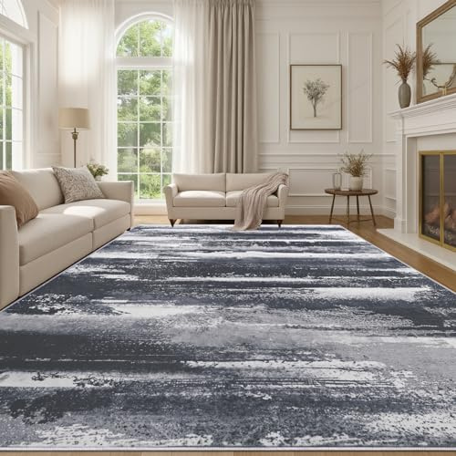 Waschbarer Teppich Wohnzimmer Abstrakelte Farbige Gemälde Grau 200x300cm | Moderne Flauschig Kurzflor Wohnzimmerteppich Rutschfest Teppich für Wohnzimmer, Schlafzimmer, Esszimmer, Küche, Büro