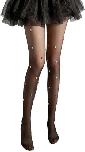 Damen Strumpfhosen mit 3D Bunte Pompons,Clown Strumpfhose Candy Kostüm | Zubehör, Bunte Strumpfhosen, Strumpfhose Punkte, Candy Kostüm Damen für Fasching Party