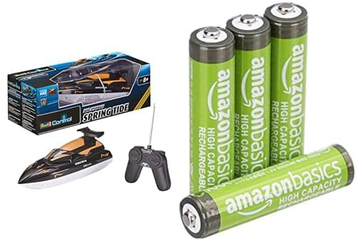 Revell Control Spring Tide RC Boot, GHz/Li-Ion Akku, 8+ Jahre, & AAA Akkus Amazon Basics 4 Stück, 850mAh
