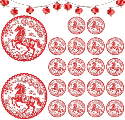 Dgayaeic Chinesisches Neujahr Aufkleber,20 Bögen Festliche Statische Deko | 2026 Jahr Des Pferdes Chinesische Dekorationen,Für Eingang Zuhause Fenster Wand Als Partygeschenke Zum