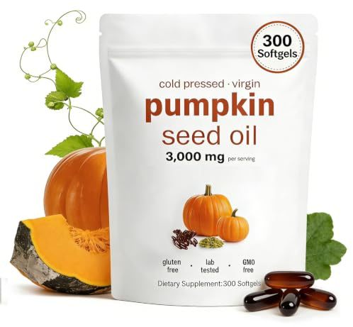 Pumpkin Seed Oil Capsules 300 Softgels, Pumpkin and SeedOil 2 in 1 for Hair Growth,Cold Pressed, Pure Virgin Oil,Good for hair health,Non-GMO,PumpkinSeed Herbal Supplement