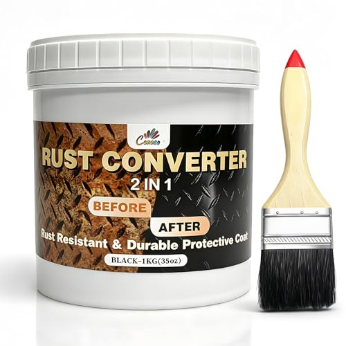 2-in-1 Negro Convertidor de Oxido & Imprimación para Metal,1KG Quita Oxido Metal Resistente al Agua y al Calor,Pintura Protectora para Metal,Recubrimiento Antióxido Duradero para Metal,Acero y Hierro