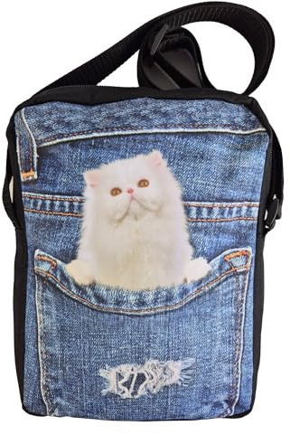 Einkaufszauber Crossbody Handtasche Jeans Weisse Katze 3D Druck
