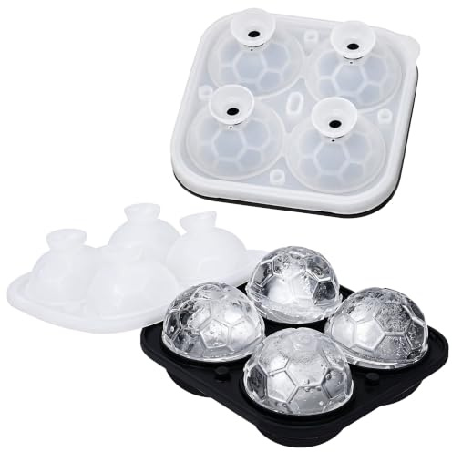Silikon Fußball Eiswürfelform mit Trichterdeckel, 2er Set Große 2,2 Zoll Eiskugelform, Eiswürfelbereiter für Gefrierschrank, Getränke, Whisky, Cocktails und Hausbar