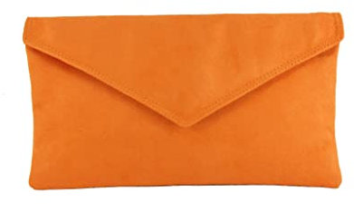 LONI Clutch/Schultertasche aus Wildlederimitat, handgefertigt in Großbritannien, Apricot Burnt Orange Camel, M, Clutches