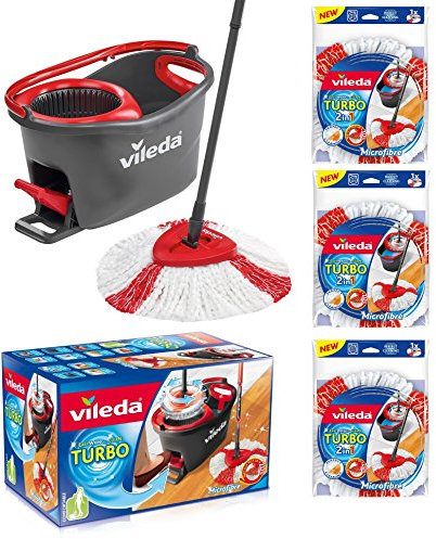 Vileda Turbo EasyWring & Clean - Set completo di mocio con secchio e centrifuga + 3 testine di ricambio Turbo