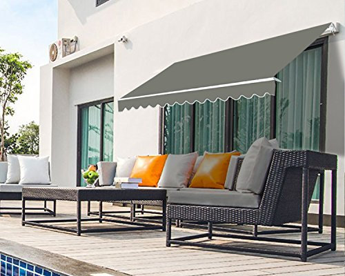 Greenbay DIY Patio Manual Awning - Grey - 4.5x3M Retractable Outdoor Sunshade Canopy Cover
