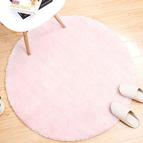 Morbuy Tapis Rond Lavable 80cm/100 cm Tapis en Peluche Interieur Anti Slip Chambre à Coucher Salon Tapis d'Entrée Absorbant Antidérapant Ménage Rug Salle Couloir (100cm, Rose)