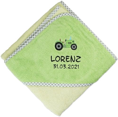 Wolimbo Kapuzenhandtuch personalisiert mit Namen und Motiv - opalgrün - 100x100 cm - für Baby und Kinder