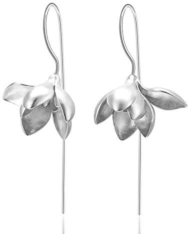 ✦ Geschenke für Frauen ✦Springlight Ohrringe Elegant Magnolie Blume Ohrringe Silber 925 Hängend Handmade Schmuck Damen Geschenke für Mama, Geburtstagsgeschenk für Frauen.(Silber)