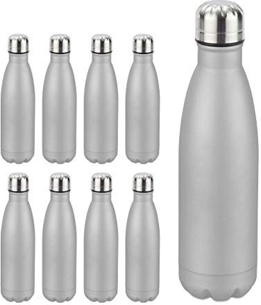 Relaxdays 9X Gourdes INOX Bouteille Eau Acier Inoxydable 0,5 Litre Isotherme Froid Chaud, argenté