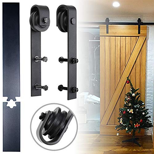 Aufun Schiebetürsystem Laufschiene 200 cm Schwarz Schiebetürbeschlag Set aus Kohlenstoffstahl Schiebetür für 35mm-45mm Dicke Holztür/Metalltüren Maximale Last 130KG, 200 cm