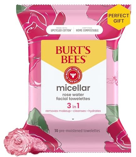Lingettes démaquillantes micellaires Burts Bees - Eau de rose pour femmes 30 lingettes