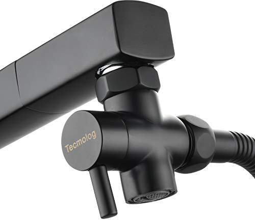 Tecmolog 3 Wege Ventil Messing Diverter Wasserhahn mit M22 auf M24 Adapter und Perlatoren Schwarz, SBA021EB