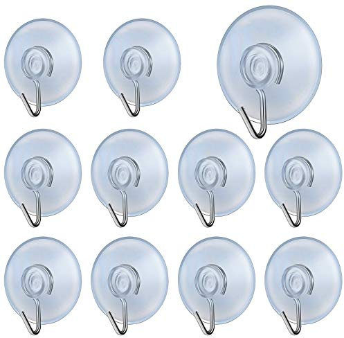 10 PCS Clear Plastic Sucker Pads 45MM Kitchen Suction Hooks - No Drill For Glass Door Bathroom Shower Christmas Lights Hanging Wreath