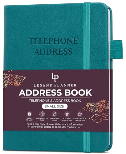 Legend Planner Address Book with Alphabetical Tabs – Mini Telephone Contacts Book for Phone Numbers, Addresses, Passwords, Small (Dark Teal)