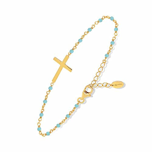 ORUS BIJOUX - Armband, Silber, vergoldet, Kreuz und Türkis – Größe: 18 cm, One Size, Sterling-Silber, Türkis