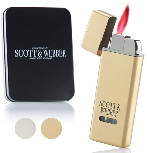 Scott & Webber® - Sturmfeuerzeug mit Jetflamme - Nachfüllbares Feuerzeug aus Metall einstellbar bis 1300°C - Inkl. edler Metallbox (Gold Master)