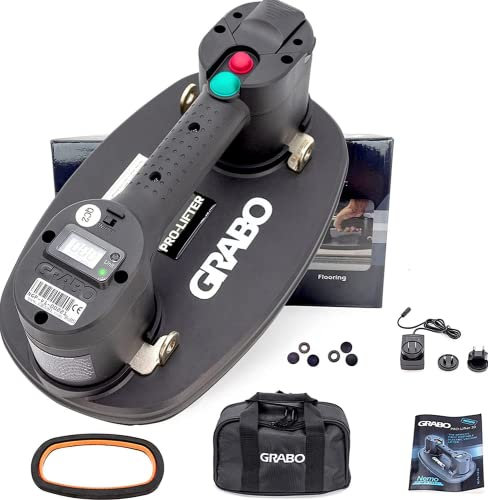 Grabo Pro Elektrischer Vakuum-Saugnapfheber 375# Max Load Fliesen Schweres Hebewerkzeug mit automatischer Ein-/Aus-Pumpenfunktion Digitalanzeige Li-Ionen-Akku tragbar / kostenlose Handschuhe