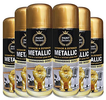 Classic Signature - 6 x Metallic Shimmering Gold Spray Paint 200ml - Multi-Purpose Use, Spray for Metal and Wooden Furniture, Ornaments, Decorative Items and Much More for Interior & Exterior