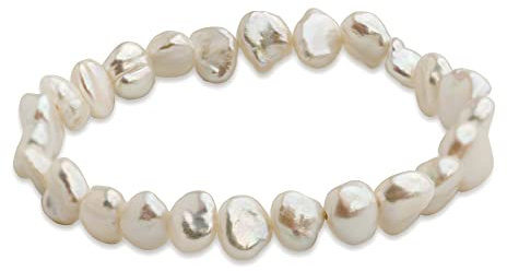 Secret & You Perlenarmband Keshi Natürliche Süßwasser Barocca-Zuchtperlen Damenarmband Naturfarben - 18 cm elastisches Armband.