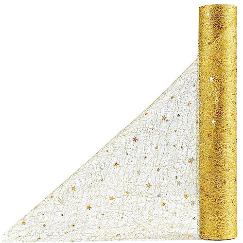OSVINO Tischläufer Gold 30 cm x 10 m Mit Pailletten Deko Weihnachten Tischdeko Geburtstag Tischdecke Papierrolle Tischband Deko Taufe für Deko Hochzeit Esstisch Wohnzimmer Party Urlaub Handwerk
