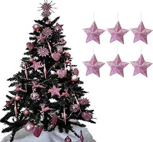 UKDeals Direct® Decorazioni natalizie per albero di Natale, collezione rosa cipria (confezione da 6 stelle 3D)