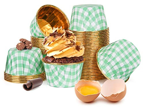 Spesh 50 Stücke Mini Cupcake Formen Papier Muffinform Pappbecher mit Gittermuster für Hochzeiten,Geburtstage,Weihnachten (Grün Gitter)
