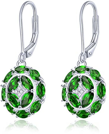 LP LOHASPIE Tropfen-Ohrringe für Frauen Fassung Natürlicher Edelstein Tansanit Chromdiopsid Geburtsstein Ohrring 925er Sterlingsilber Glänzender Zirkonia Klassischer Stil Feiner Schmuck (Dunkelgrün)