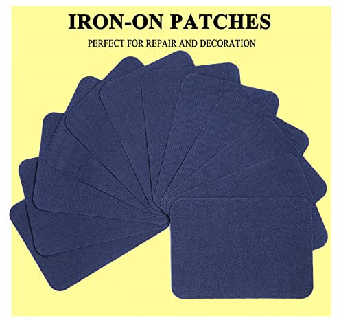 GYGYL 12Pcs 100% Cotton Iron-on Patches, Repair Patches for Clothing, Iron on for Inside Jeans and Clothing Repair (Dark Blue)