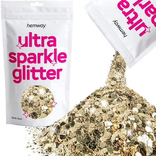 Hemway Ultra Sparkle Glitter Champagne Gold 100g Multi Size | Glitter for Arts & Craft, Makeup, Nail Art, Crafting, Card Making, Sparkle Decoration