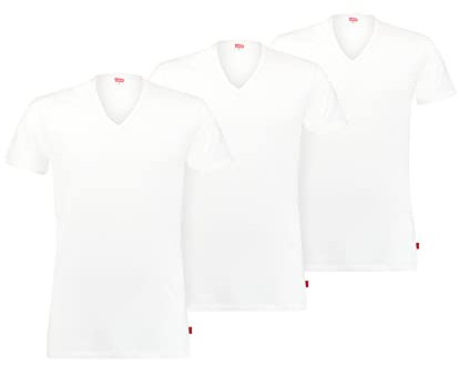Levi's V-Neck 3p T-Shirt Camiseta, Blanco 01, S (Pack de 3) para Hombre