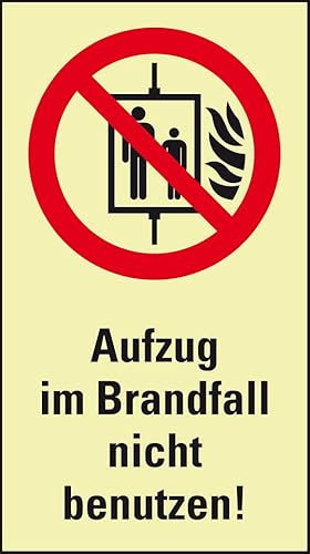 Aufkleber | PERMALIGHT power langnachleuchtend Verbots-Kombi. Aufzug im Brandfall..., ASR/ISO, Folie, 140x250mm
