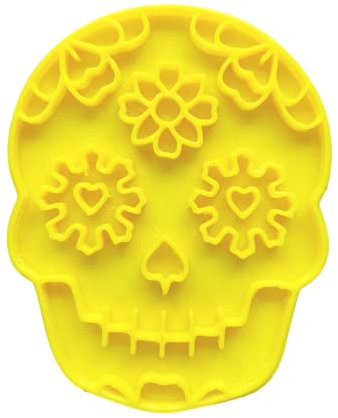 The Cookie Cutter Hub 10 cm Tag der Toten Totenkopf mit einer Blume Ausstecher und passender Prägung für Plätzchen Kekse Ton Backen Dekoration