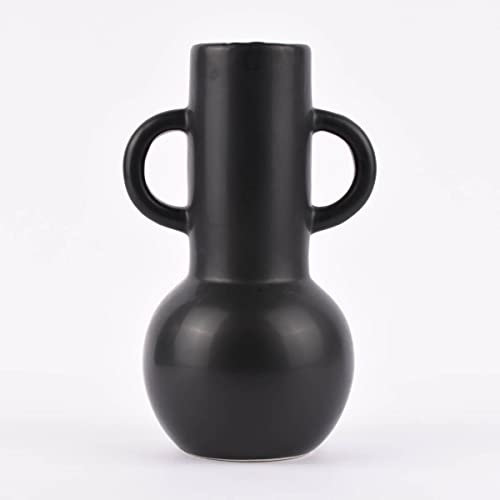 SCHÖNER LEBEN. Sass & Belle Vase Amphora abstrakt bauchig Dolomit matt schwarz 14x20cm