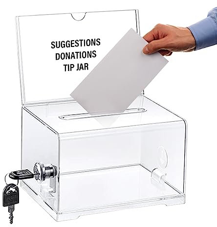 Scatola per Donazioni in Acrilico: YIDM Scatole Di Donazione Cassetta Porta Denaro Scatola Consigliata con Chiave Trasparente per Voto Di Beneficenza Donazioni E Biglietti Da Visita