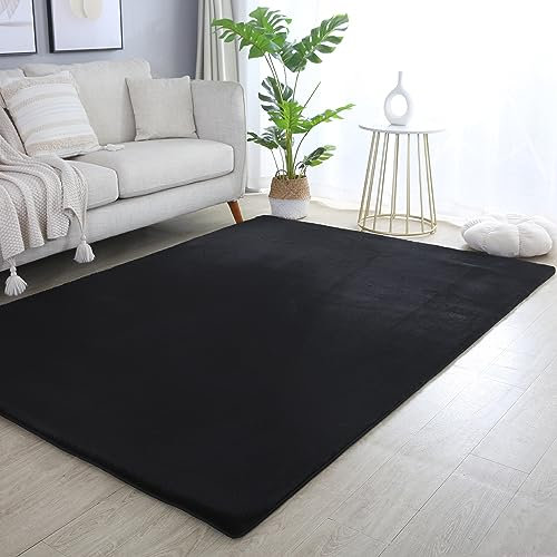Carpettex Hochflor Teppich Wohnzimmer Shaggy Flokati Teppich Modern Einfarbig Kleiner 60 x 110 cm Flur Teppich Läufer Schwarz - Teppich Schlafzimmer Weich Flauschig Waschbar Küchenläufer