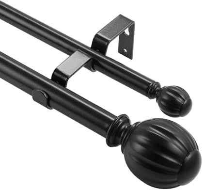 VEVOR Tringle à Rideau Double Barre à Rideau Extensible 92-183 cm avec Embouts Ronds Robuste en Fer Charge 13,6 kg pour Accroche Rideau Occultant et Voilage Fenêtre Salon Salle de Bain Chambre Noir