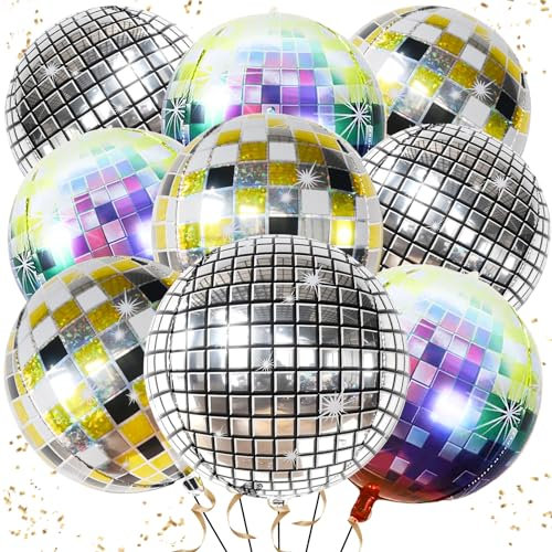 6 Stück Discokugel Luftballon,Discokugel Deko Folienballons,22 Zoll 4D Diskokugel Luftballons Silber,Disco Party Deko Ballons für 70 80 90er Jahre Deko Disco Tanz Feve Theme,Geburtstag Party Karneval