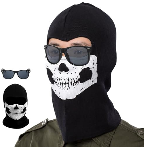 BDSHUNBF Gesichtsmaske, Ghost Maske Call of Duty Sturmhaube Skull Maske Balaclava, Winddichter und Warmer Kopfschmuck für Kifahren, Motorräder, Fahrräder Schwarz, Schwarz Halloween Party Cosplay
