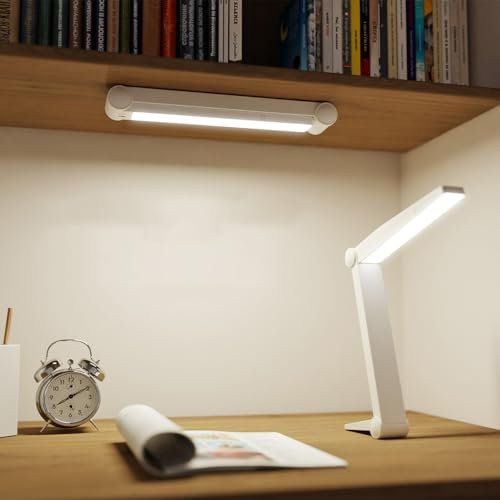 LuminHome | Lampe de bureau LED, Lampe sans fil aimanté portable pliable 3 en 1, lampe de lecture enfant avec stickers, lampe de chevet tactile, lampe intérieur LED rechargeable USB (Blanc)