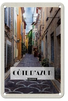 FEMER Blechschild Reise 12x18cm Cote d'Azur Mittelmeerküste Dekoration