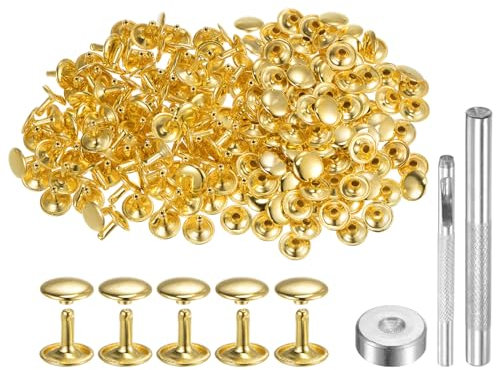 QUARKZMAN 100 Juegos Cuero Remaches 12 x 12 mm Remaches de Metal de Doble Tapa Broches de Presión Sujetadores con 3 Herramientas de Instalación para Cuero Manualidades Tono Dorado