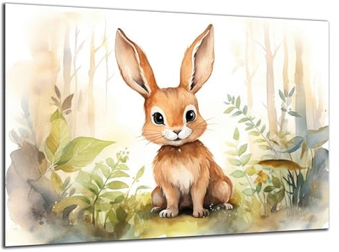 Munera Design - Bild 40x60 - süße Tiere Wasserfarben Hase - Wand-Bilder Kinder-Zimmer