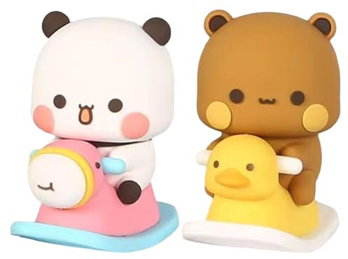 Quixotical 2 Stücke Bubu Dudu Wackelfigur, Panda-Bär Kawaii Auto Deko Ornament, Wackelfigur für Auto Personalisiert, Cartoon Panda Bär Figur Geschenk für Kinder Mädchen Jungen Büro Desktop Dekoration
