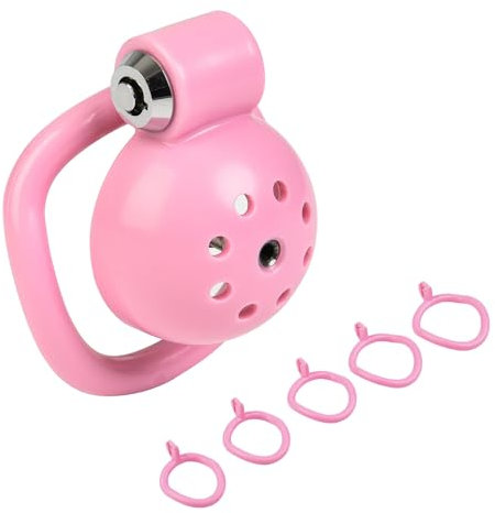 Push-Lock Cock Cage mit 5 Chastity Rings und Metall Dilator, Flat Chastity Cage Male Small Keuschheitsgürtel für Herren Extrem, Bondage Sklave SM Sexspielzeug für Männer (Pink Cage+Dilator)