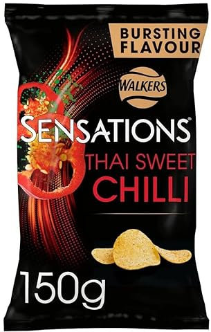Generic Walkers Sensations Thai Sweet Chilli Sharing Bag Crisps 150g | Suitable for vegetarians | |Perfect for sharing with friends | Contains no artificial colours, or Added MSG