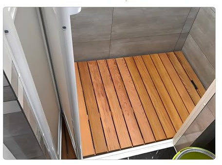 Badvorleger Holz 30 cm, 40 cm, 60 cm, 75 cm, 80 cm, 90 cm Breite, quadratische Badezimmermatte aus Holz, Badematten aus Teakholz, Füße, Duschboden, Naturholz, rutschfest, groß, tragbare Plattform-Abfl